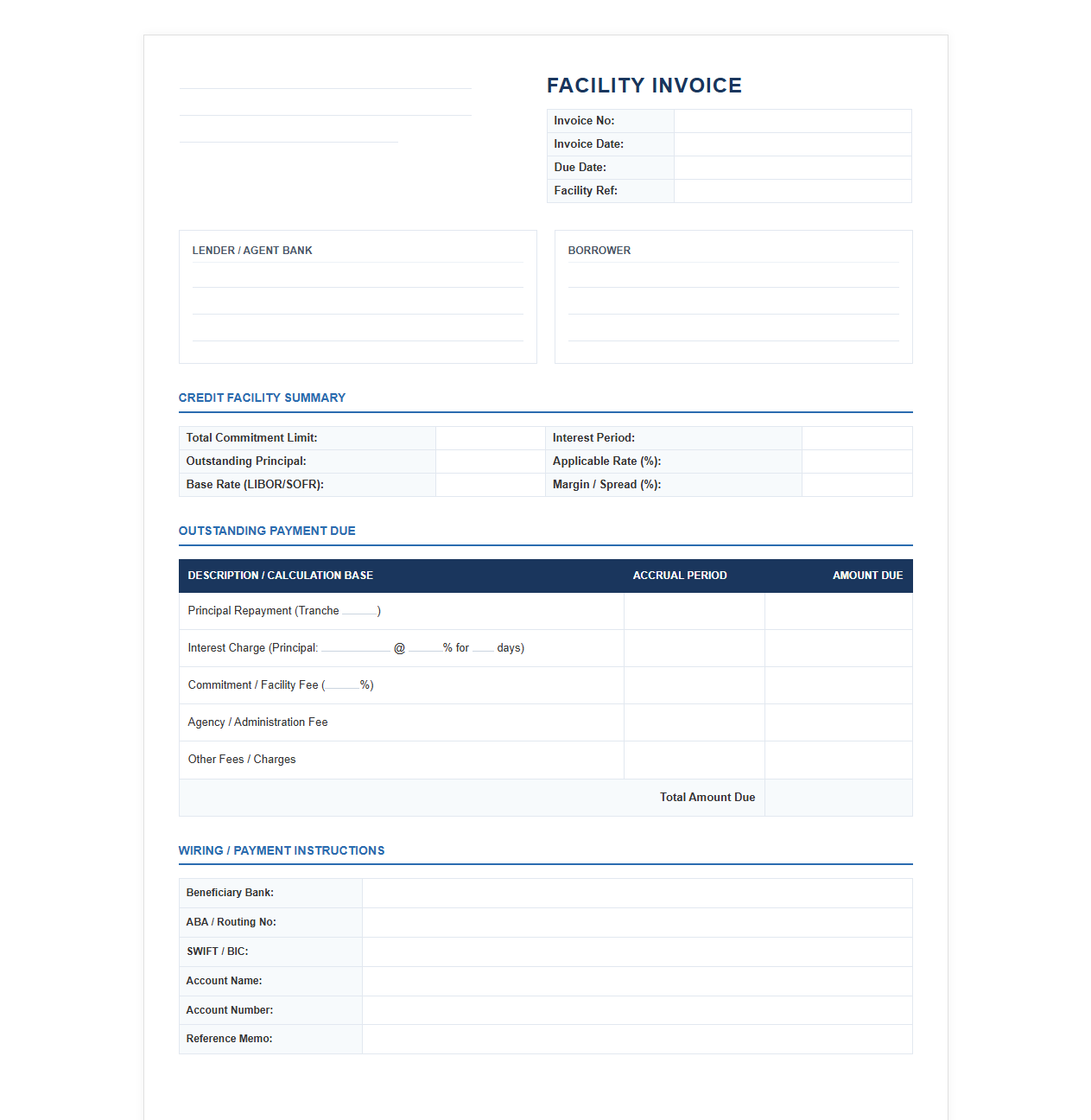 Term Loan Credit Facility Invoice Template