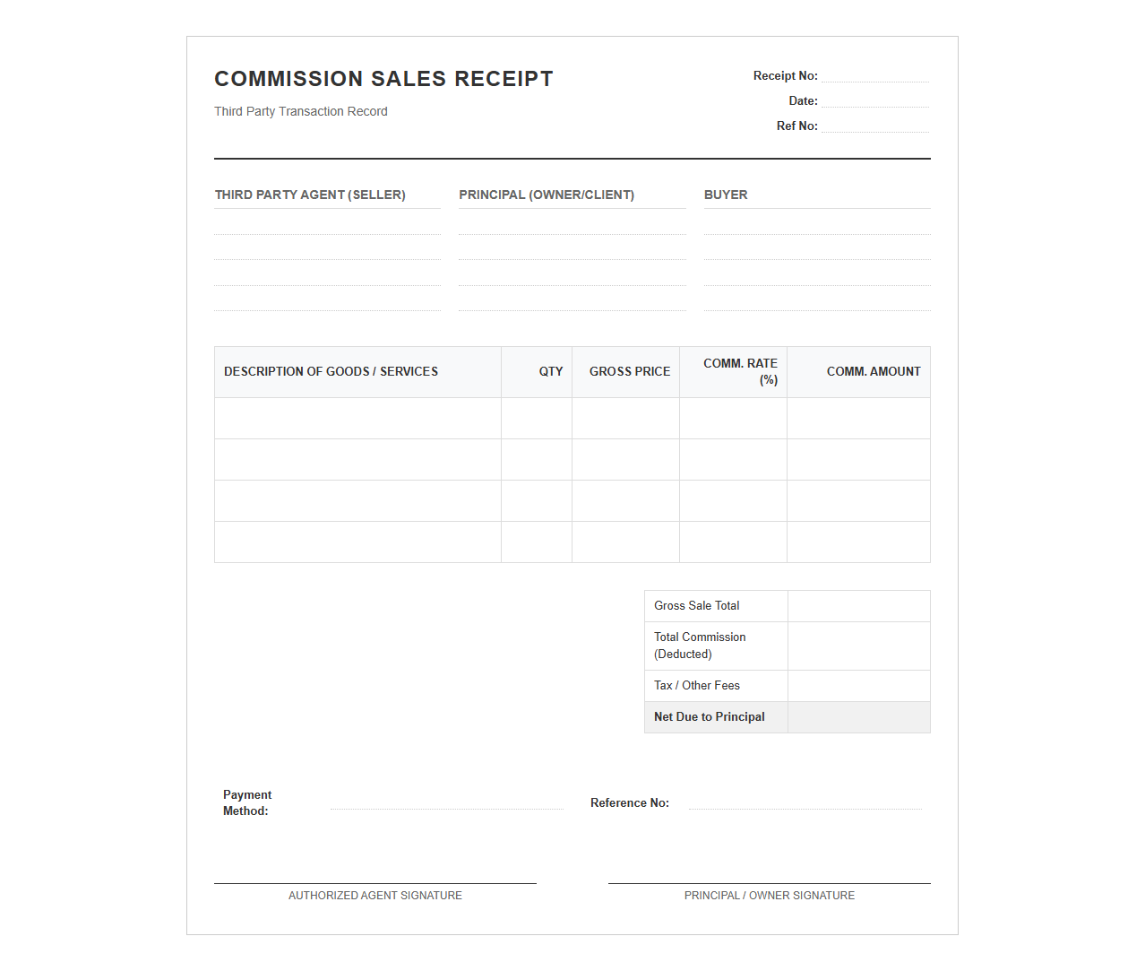 Third Party Commission Sales Receipt Template