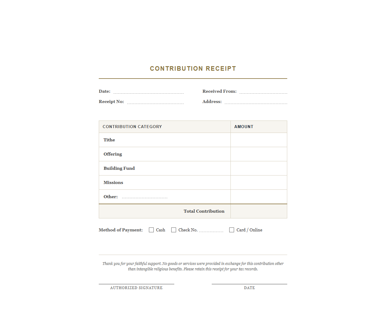 Tithes and Offerings Contribution Receipt PDF