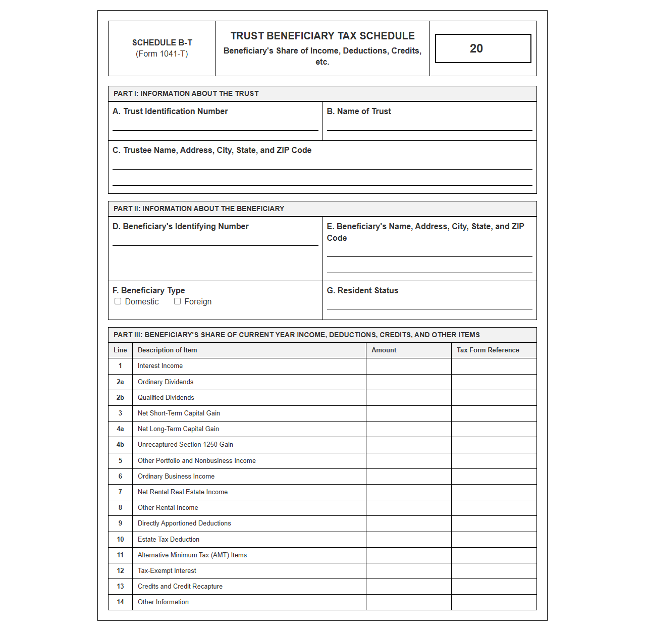 Trust Beneficiary Tax Schedule Template