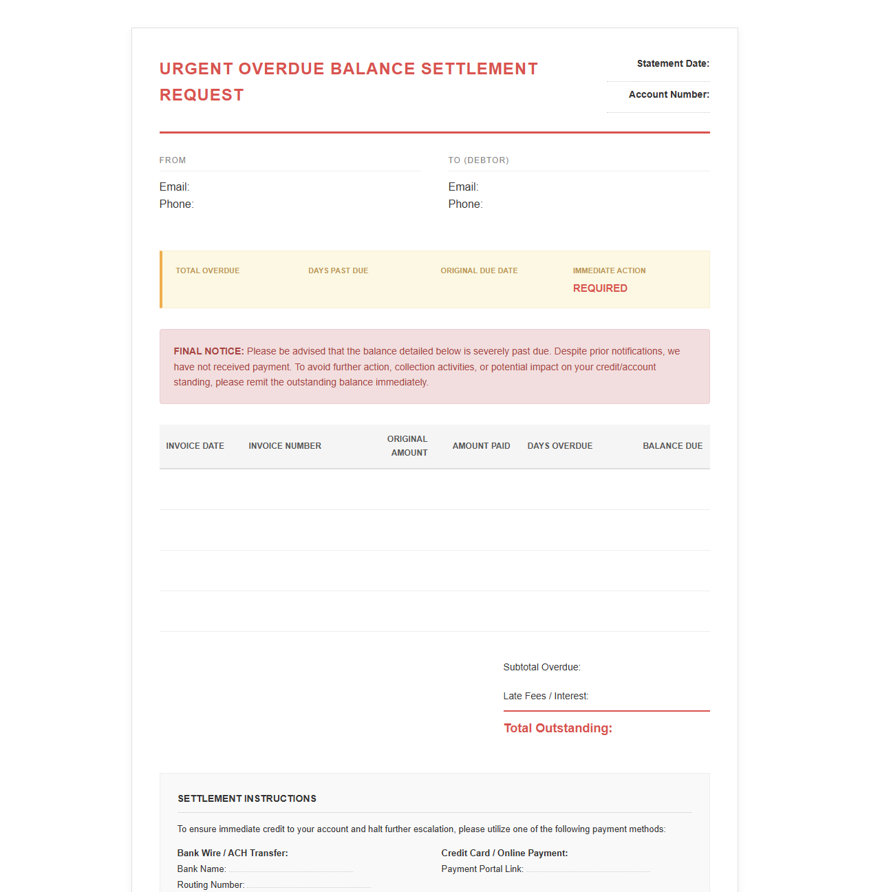 Urgent Overdue Balance Settlement Request