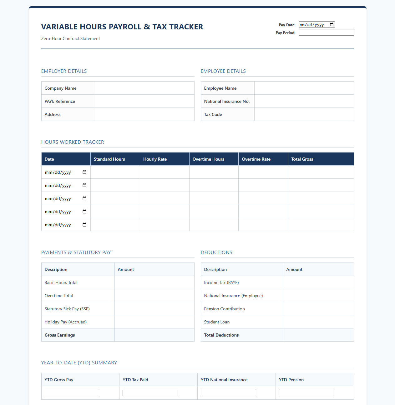 Variable Hours Payroll and Tax Tracker