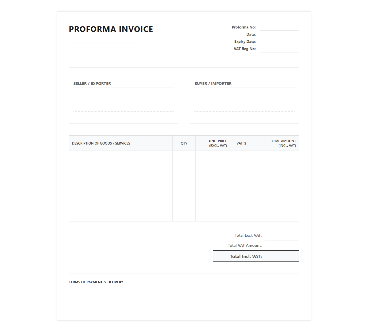 VAT-Inclusive Proforma Invoice Document