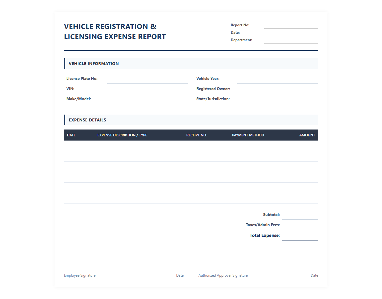 Vehicle Registration and Licensing Expense Report