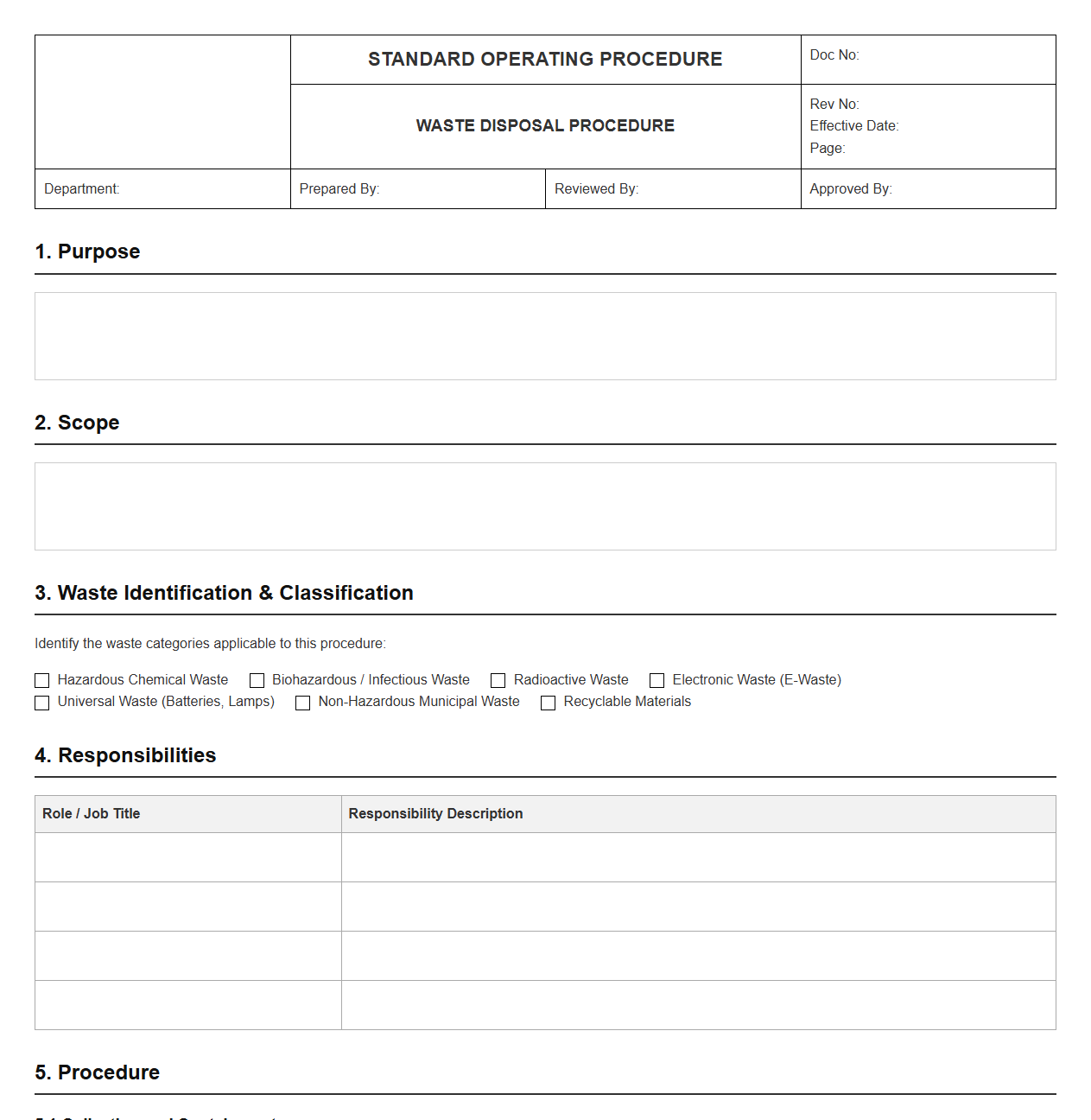 Waste Disposal Standard Operating Procedure