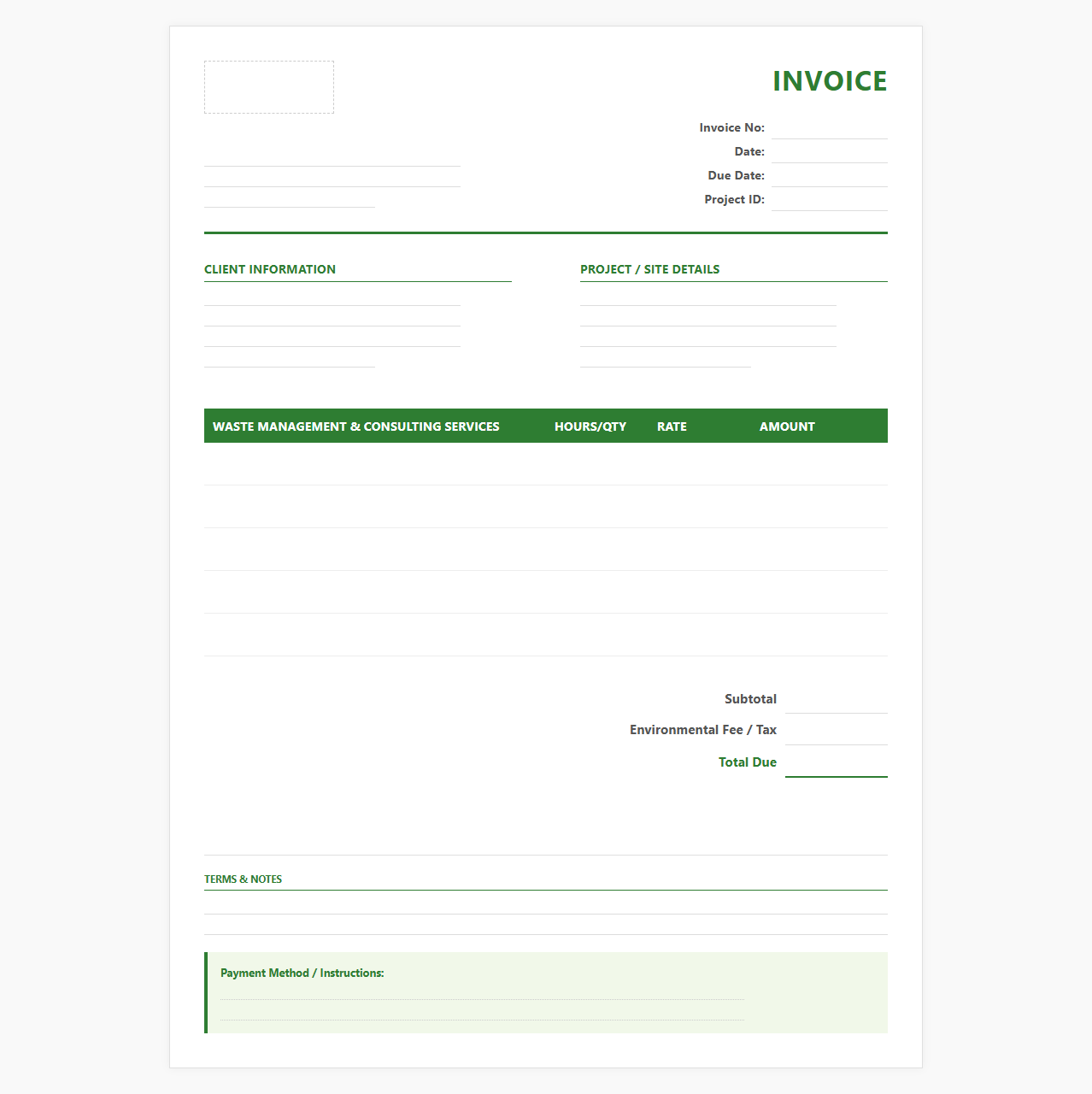 Waste Management Consultation Invoice Template