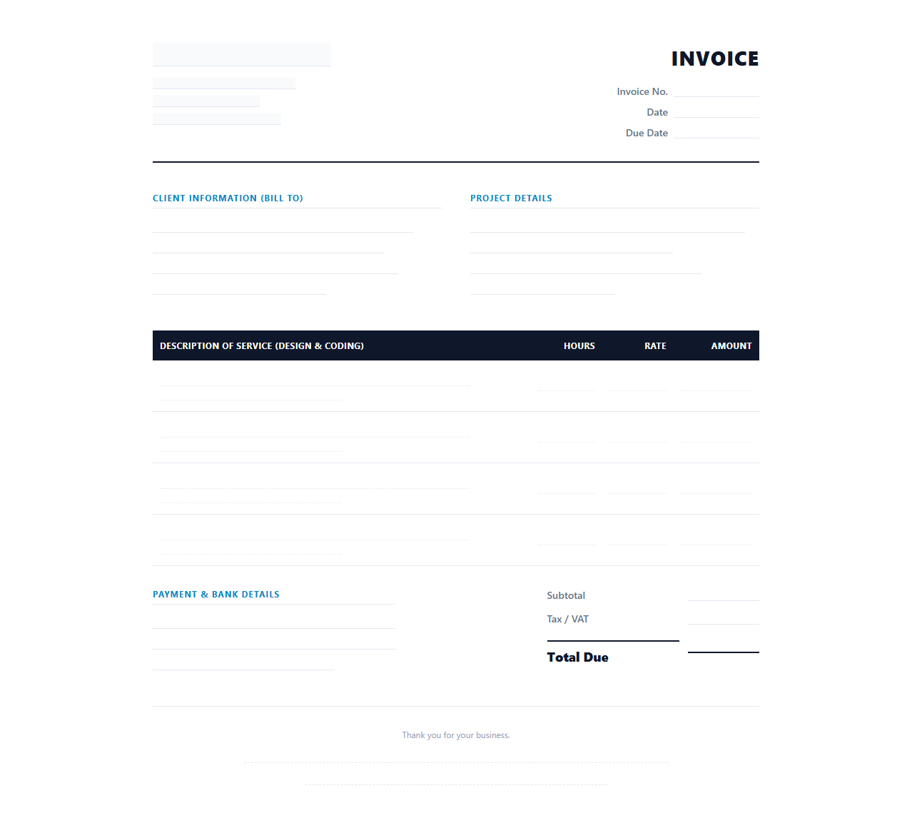 Web Design and Coding Service Invoice