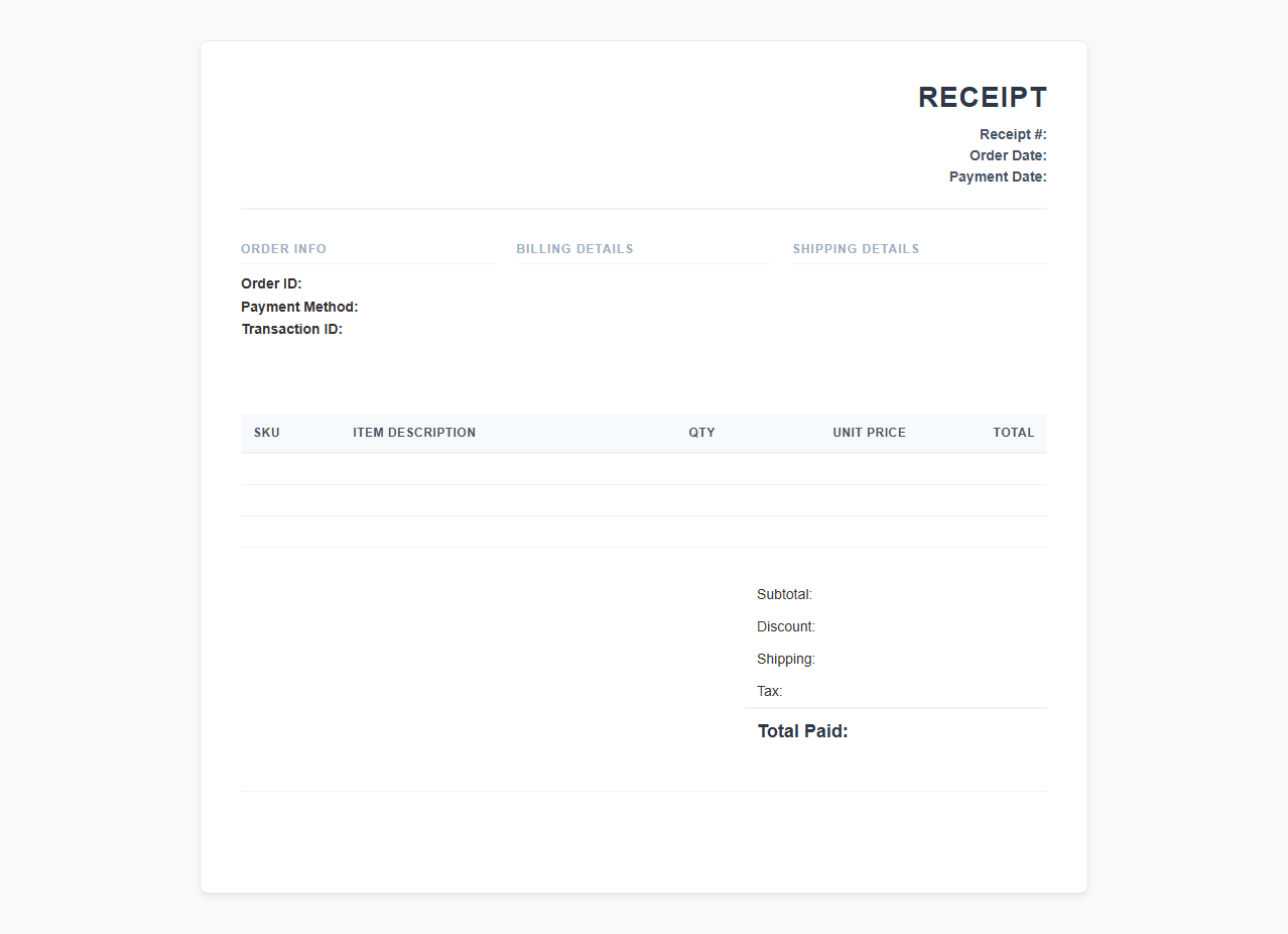 Web Store Customer Payment Receipt Format