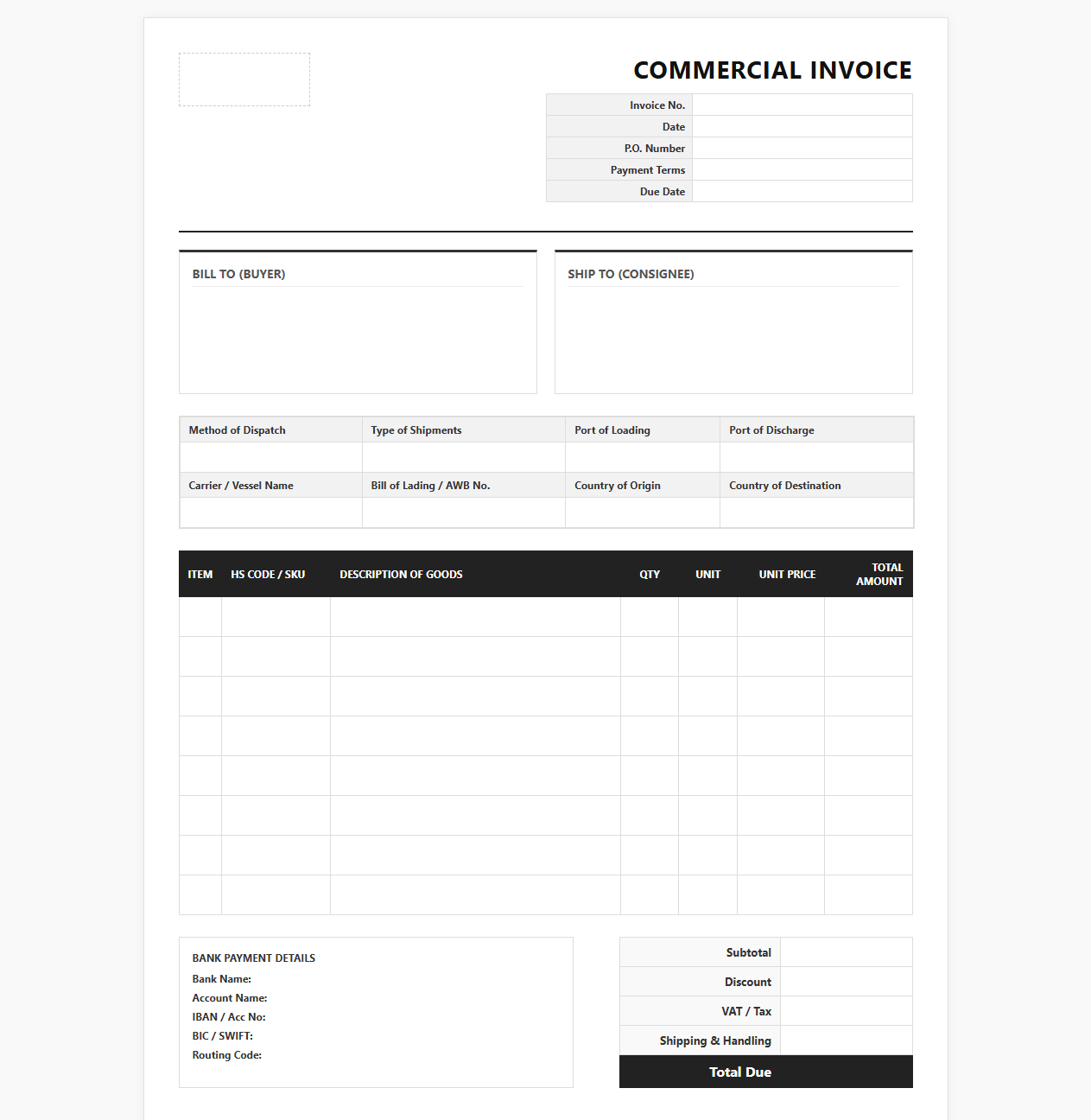 Wholesale and Retail Commercial Invoice Template
