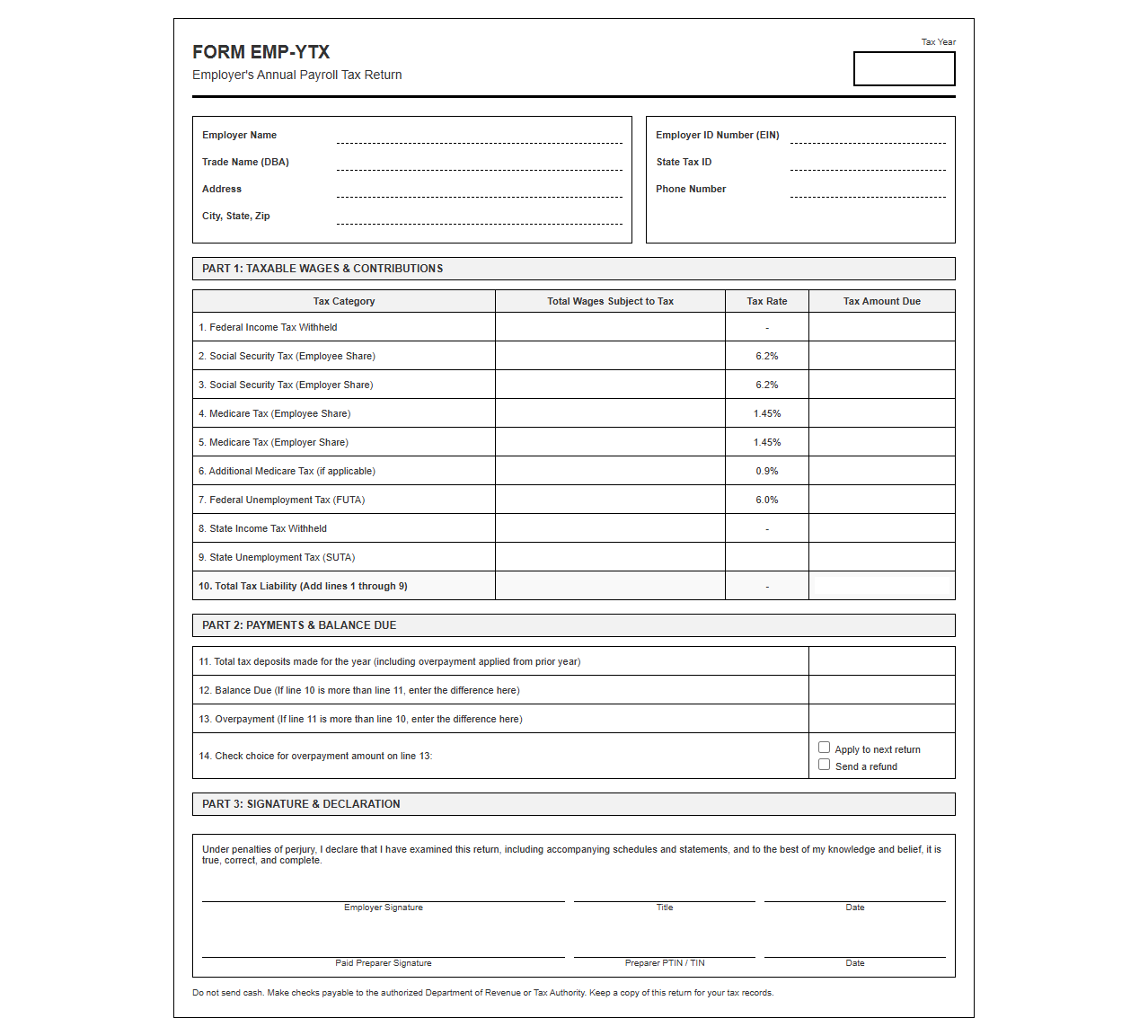 Yearly Payroll Tax Filing Template for Employers