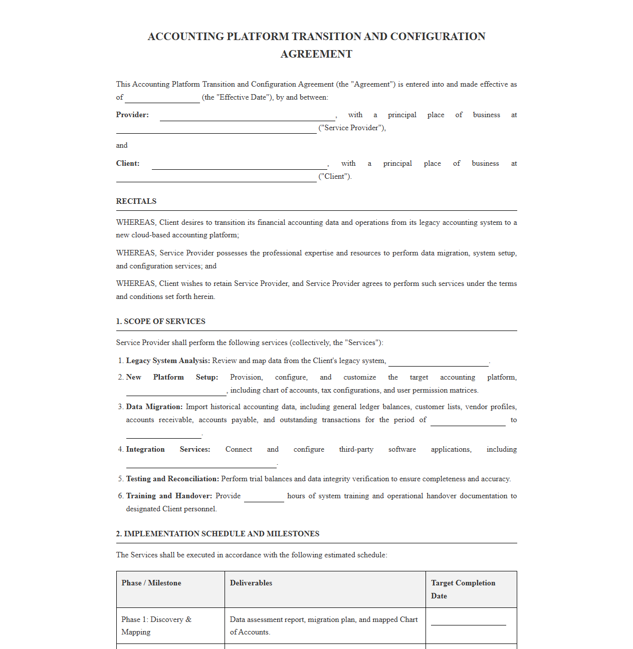 Accounting Platform Transition and Configuration Agreement