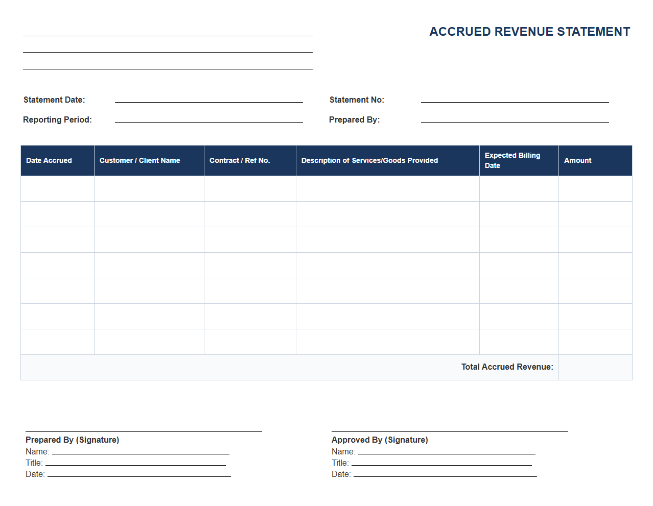 Accrued Revenue Statement Format