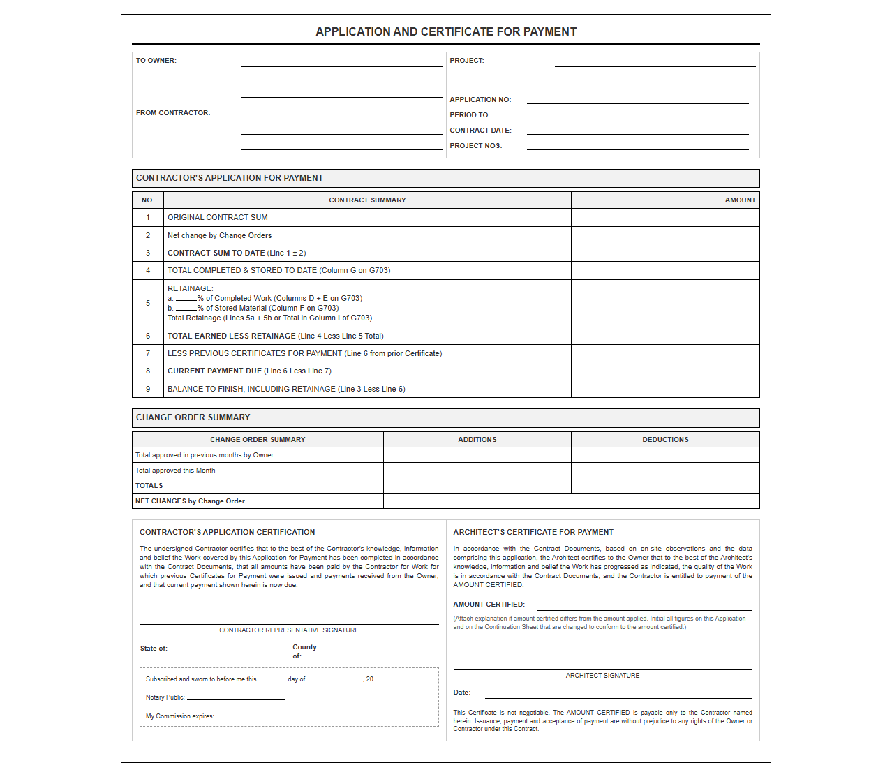 AIA Style Commercial Construction Progress Billing Invoice