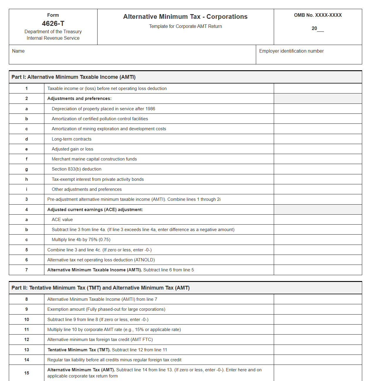 Alternative Minimum Tax Return Template for Corporates