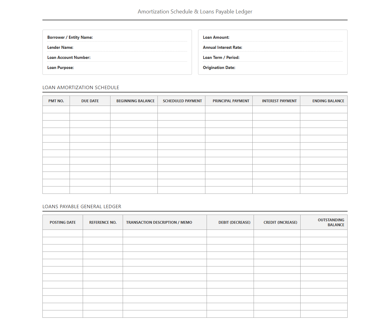 Amortization Schedule and Loans Payable Ledger
