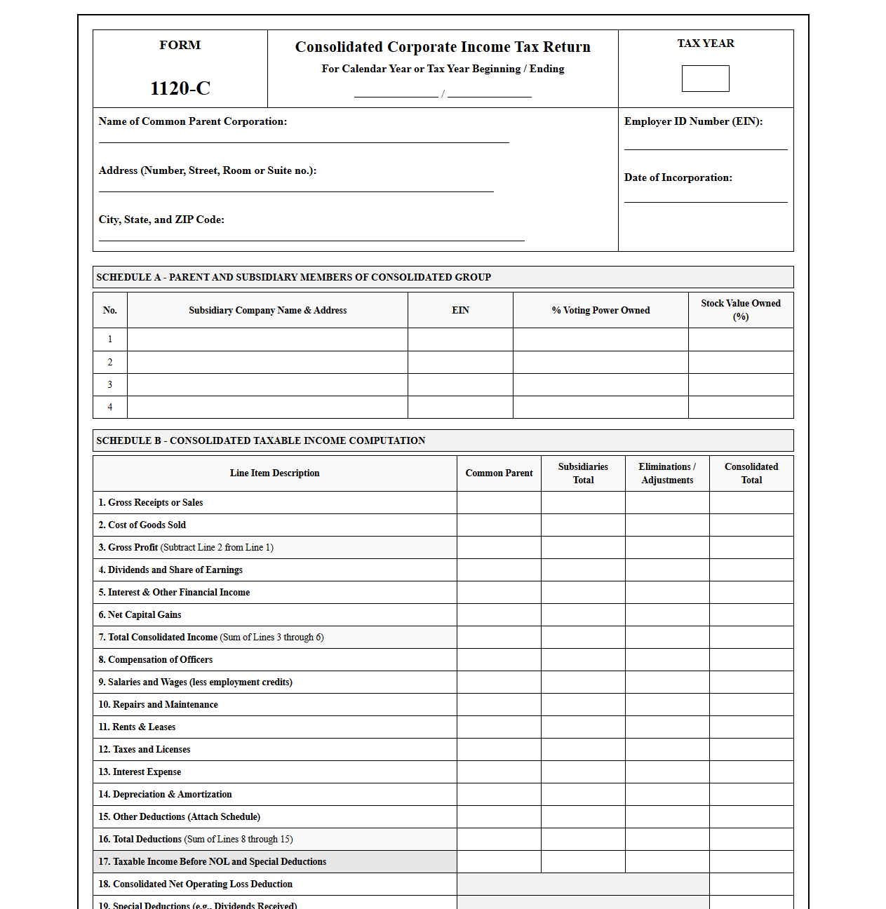 Annual Consolidated Corporate Income Tax Template