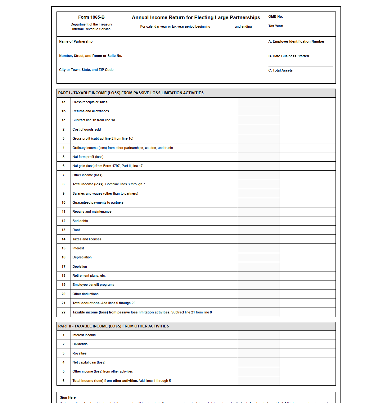 Annual Income Return Template for Electing Large Partnerships