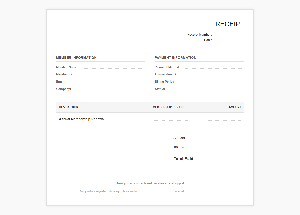Annual Membership Renewal Receipt Template