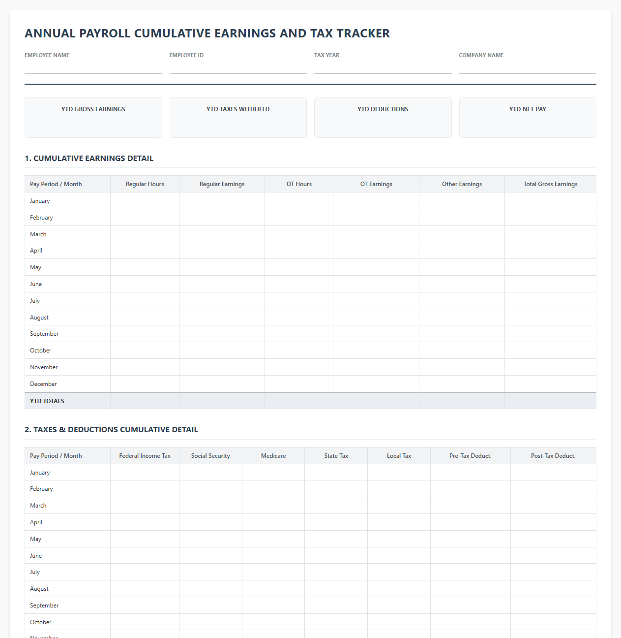 Annual Payroll Cumulative Earnings and Tax Tracker