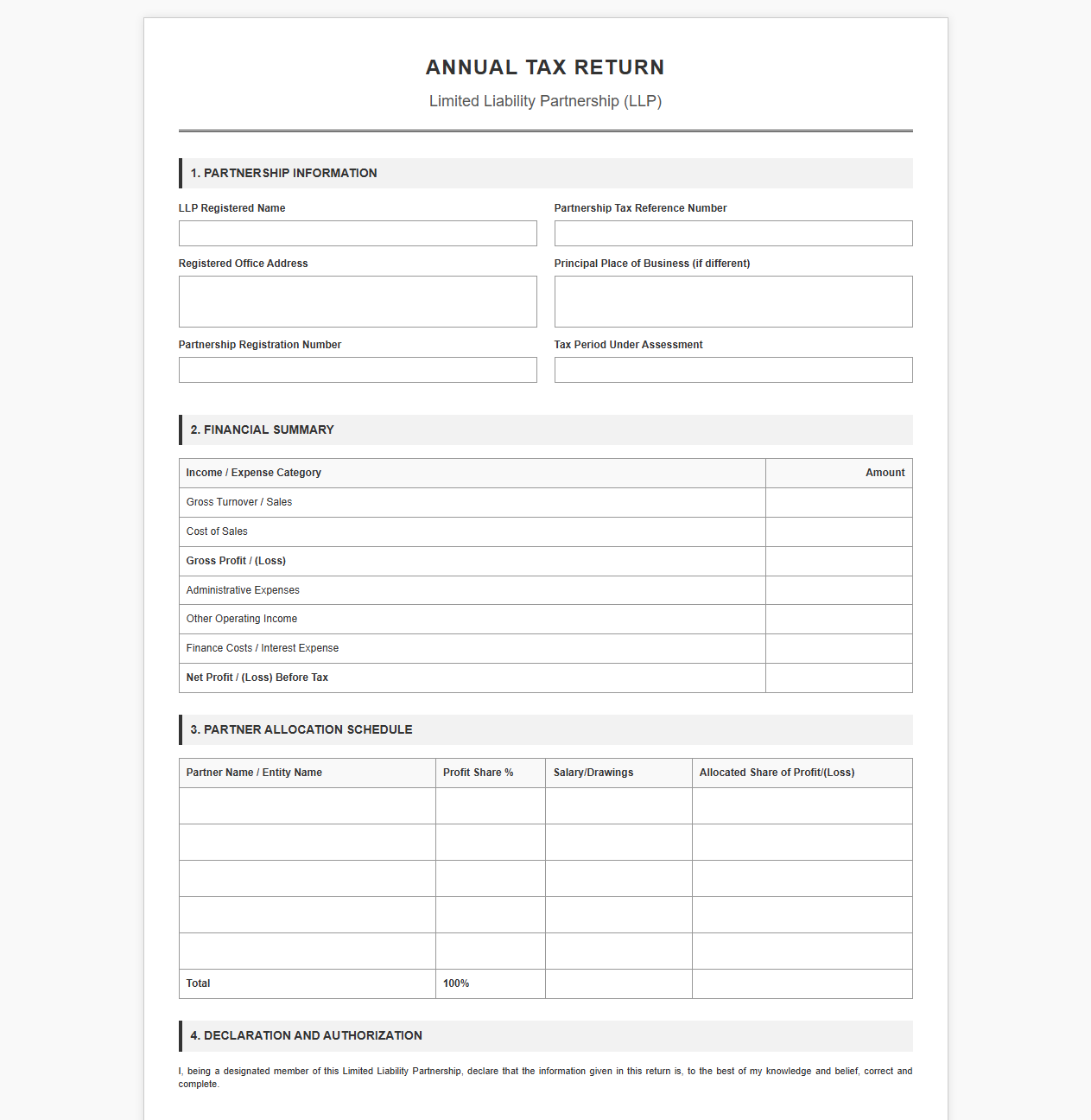 Annual Tax Return Template for LLPs