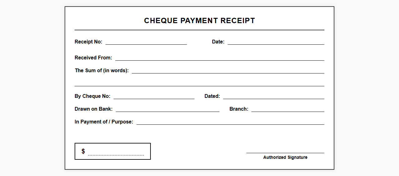 Bank Cheque Payment Receipt Form