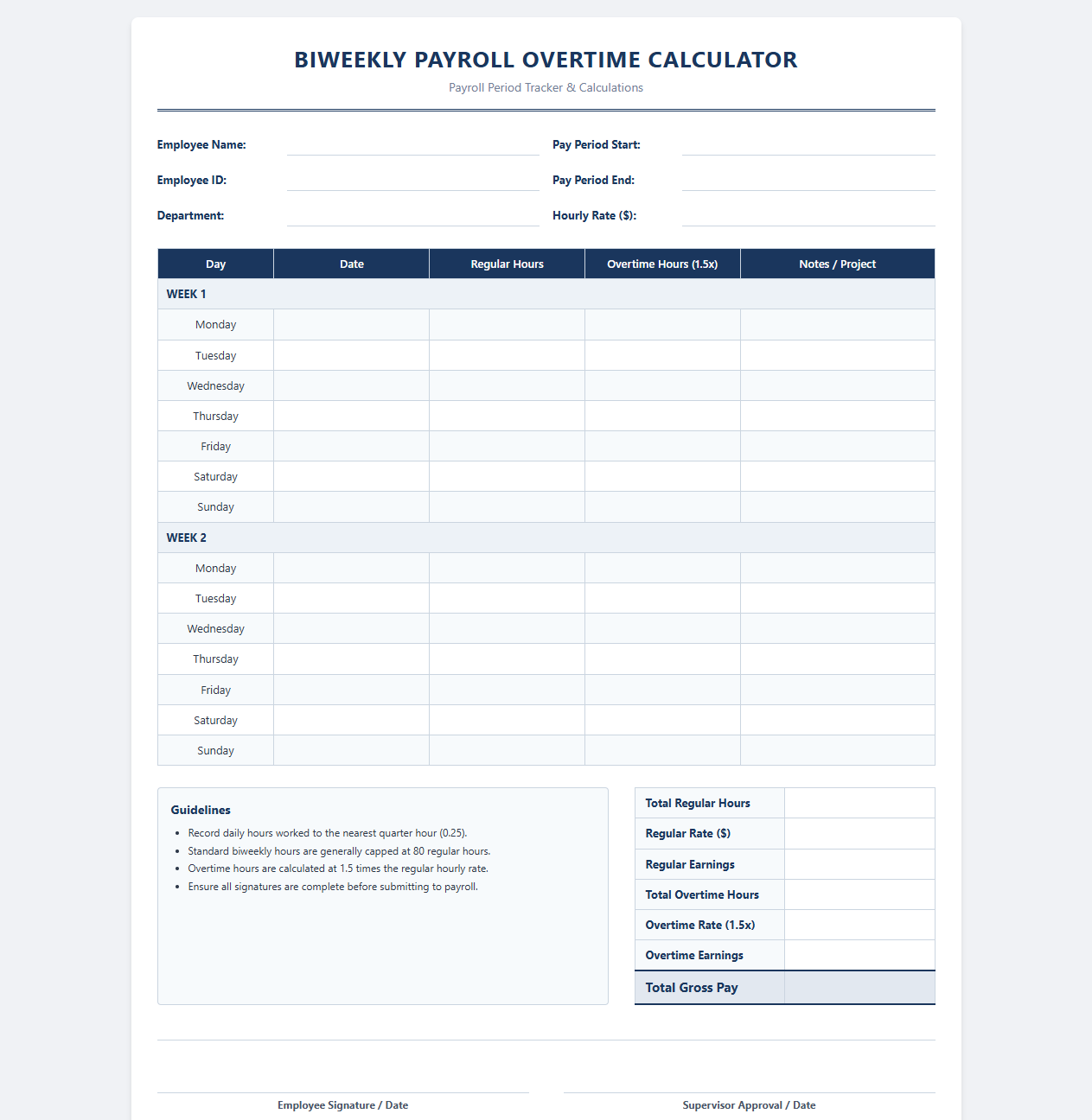 Biweekly Payroll Overtime Calculator