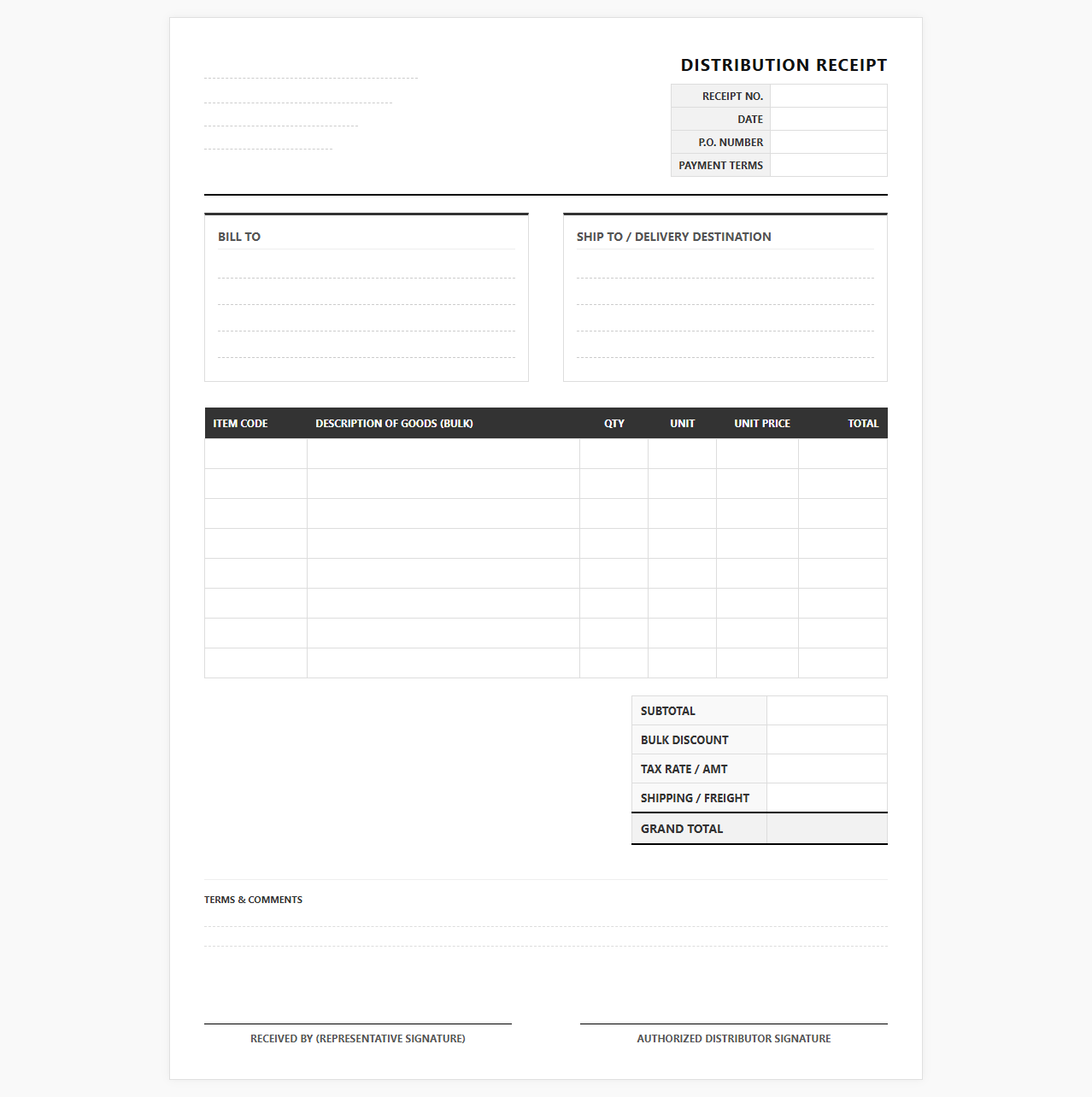 Bulk Goods Distribution Transaction Receipt