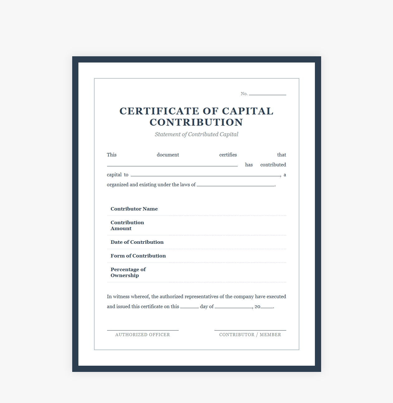 Certificate of Capital Contribution Template