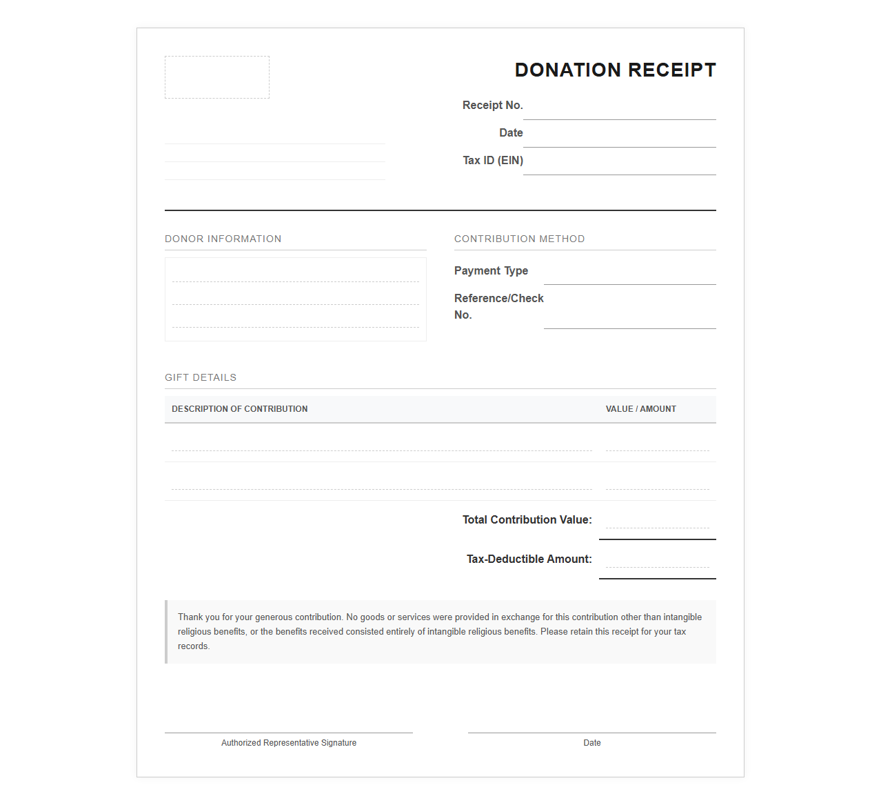 Charitable Contribution Receipt Template