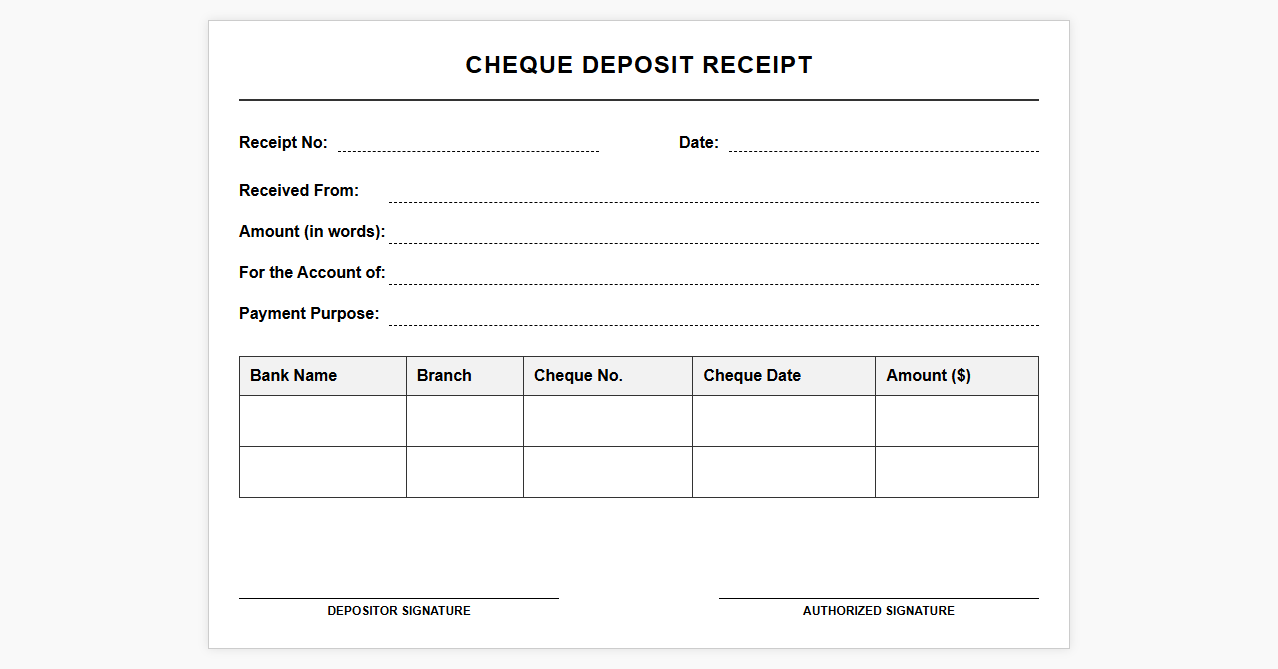 Cheque Deposit Receipt Template