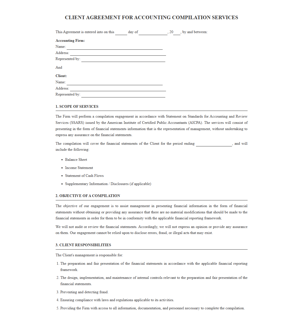 Client Agreement for Accounting Compilation Services