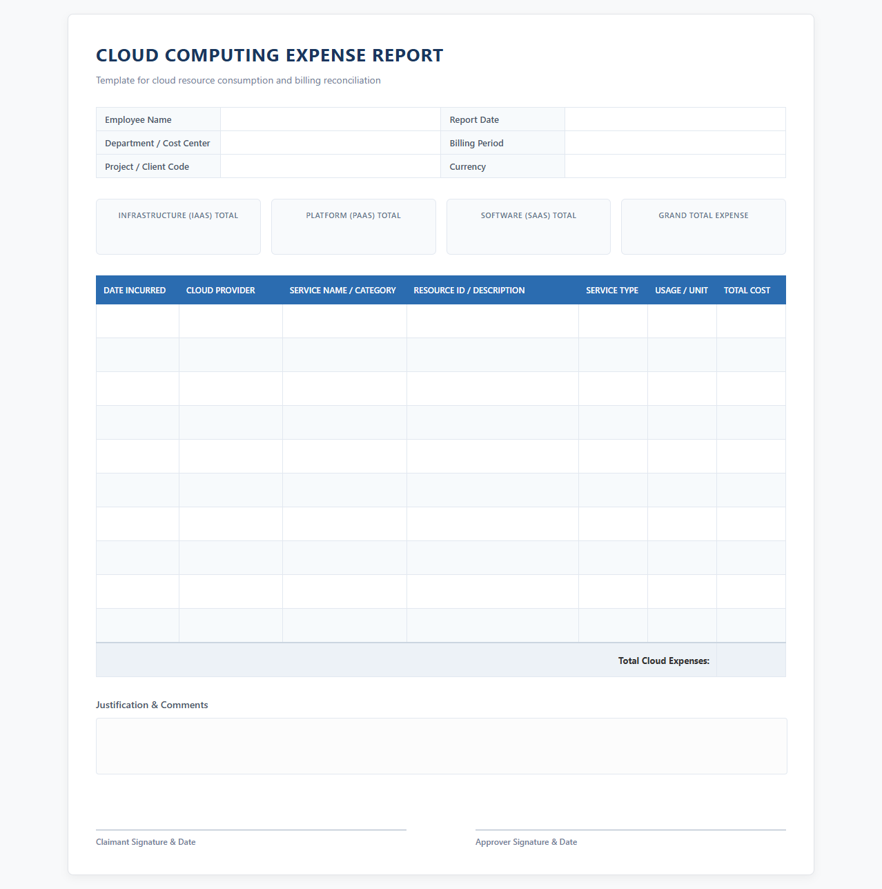 Cloud Computing Expense Report Template