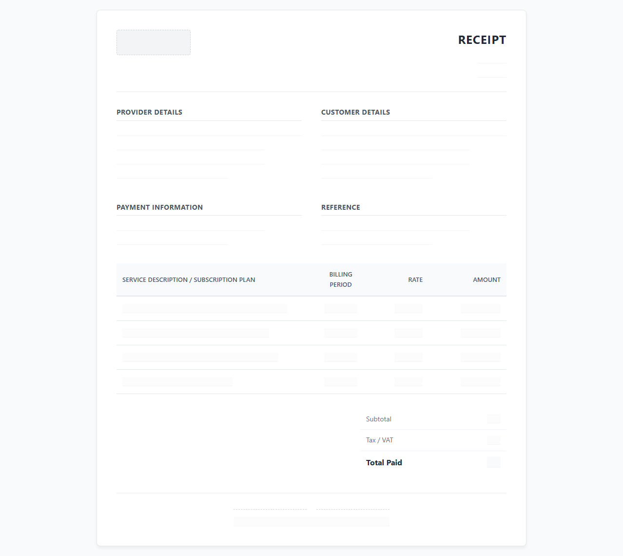Cloud Hosting and Software Service Receipt