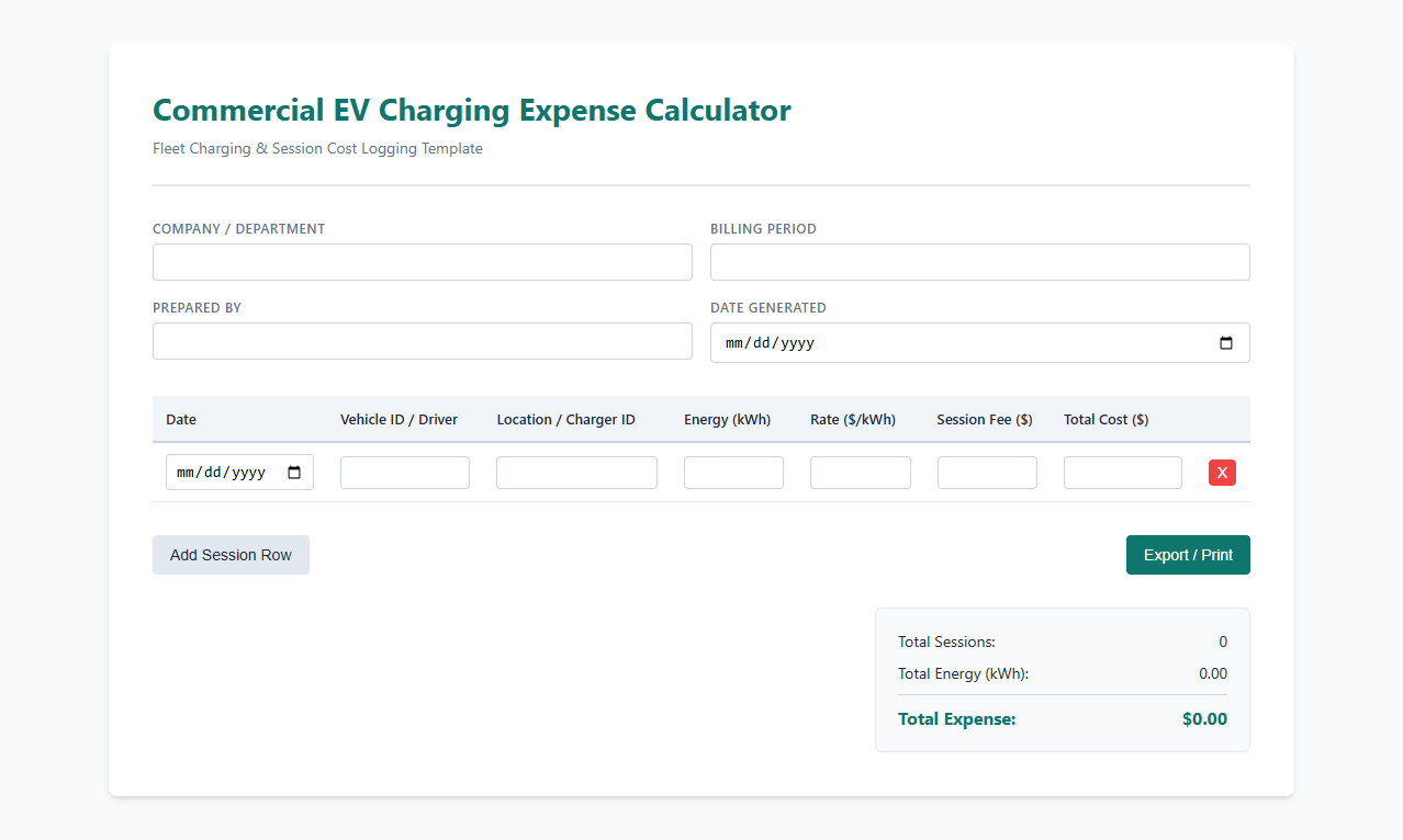 Commercial EV Charging Expense Calculator