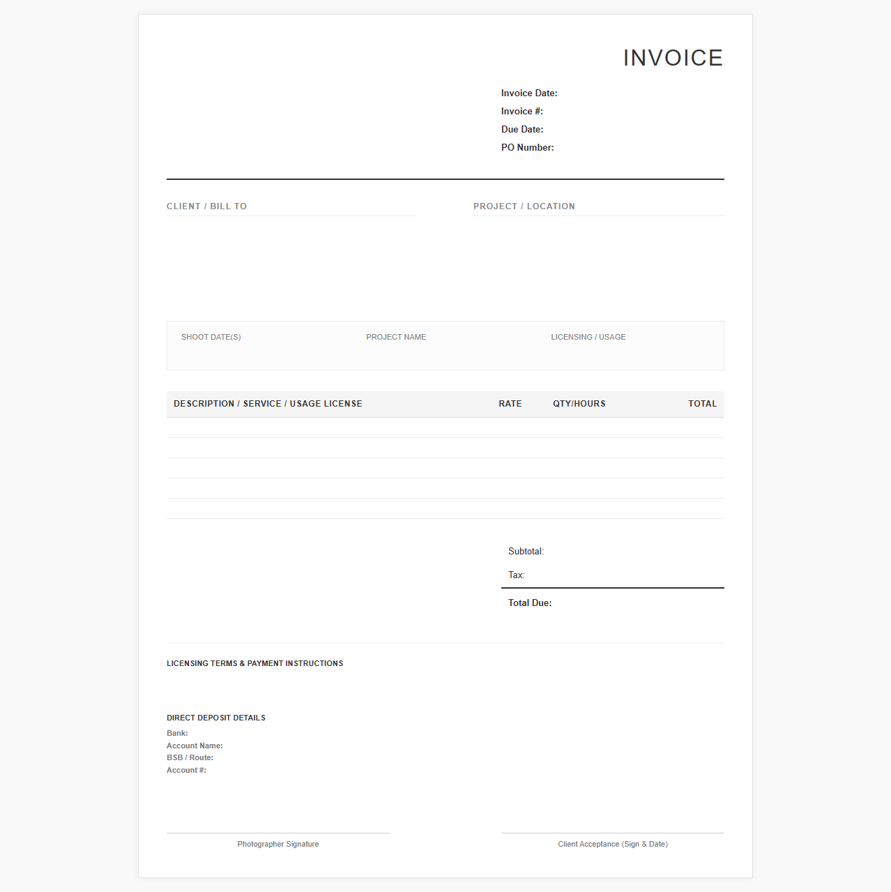 Commercial Photography Invoice Template