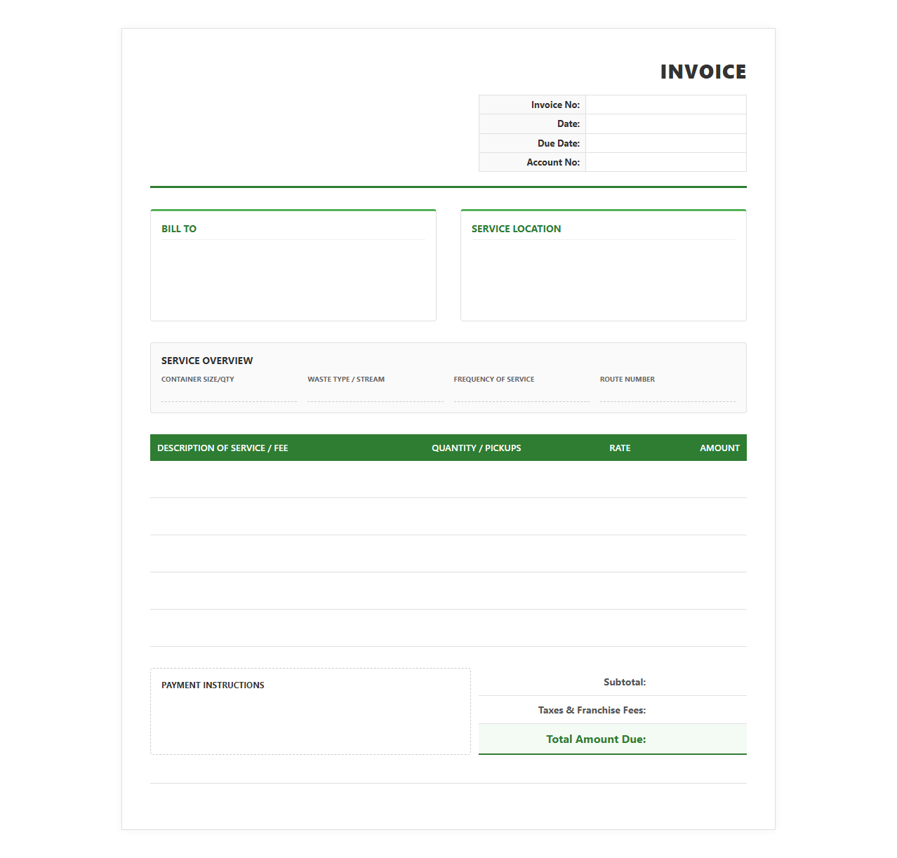 Commercial Recycling and Waste Management Invoice