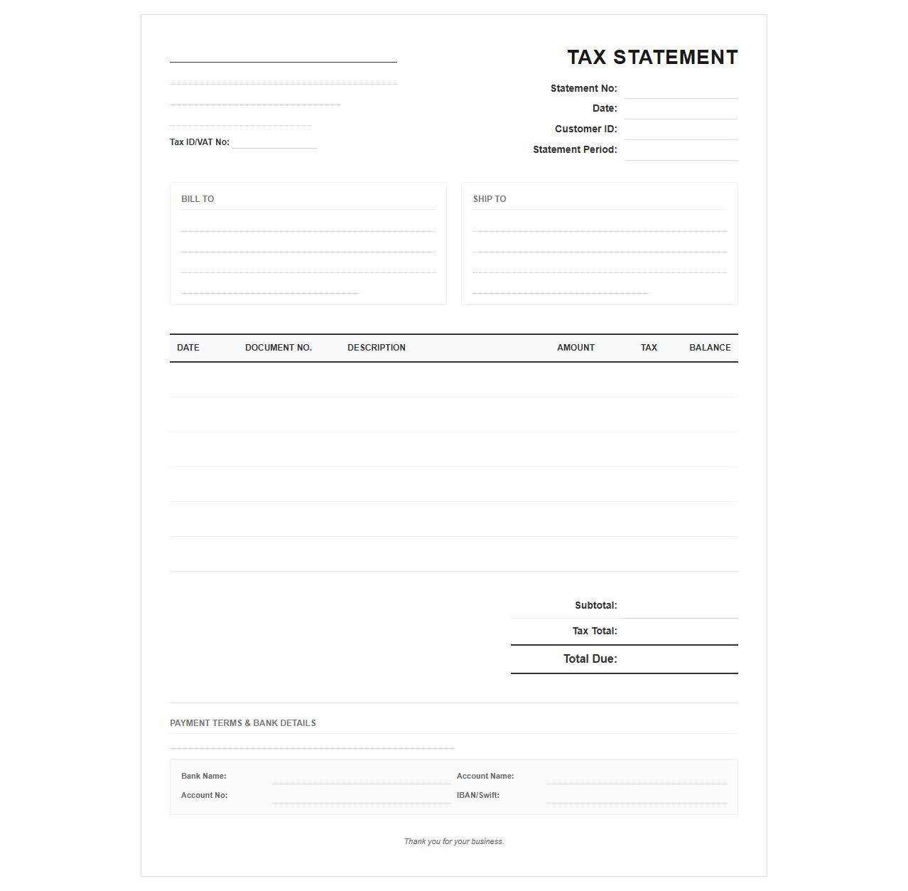 Commercial Tax Invoice Statement Template