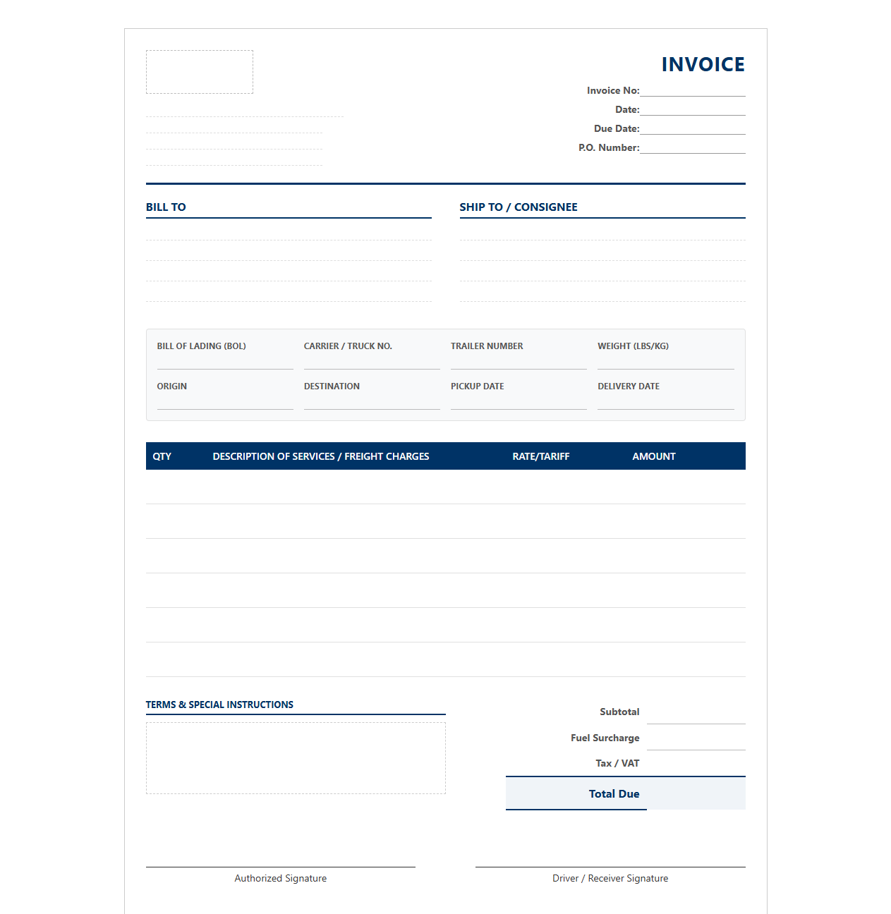 Commercial Trucking Service Invoice