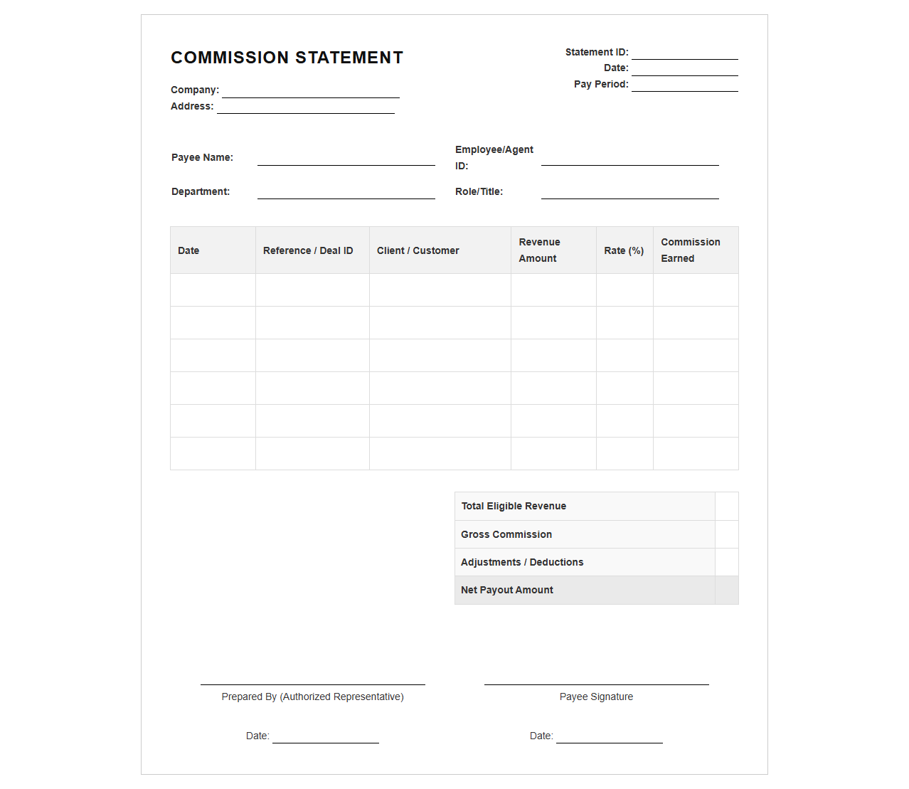 Commission Payout Statement Template