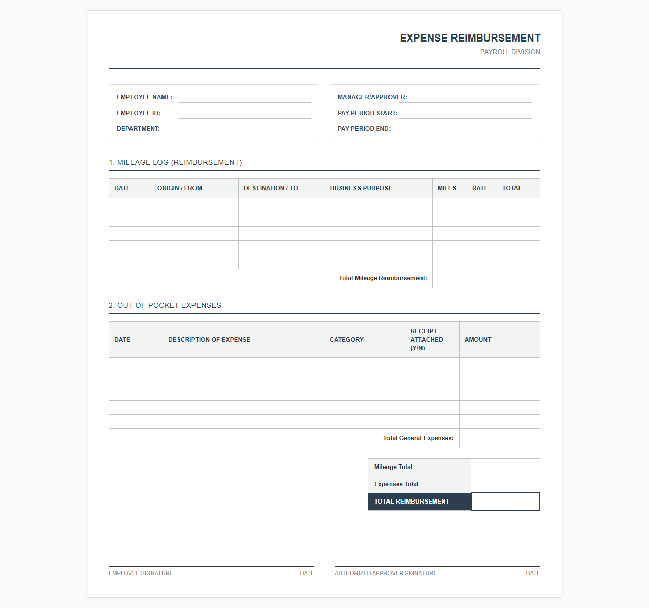 Company Mileage and Expense Reimbursement Template