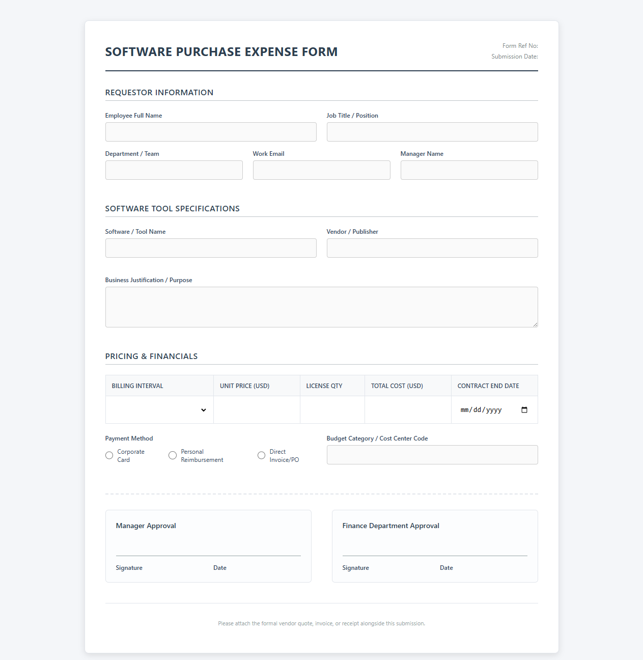 Company Software Purchase Expense Form