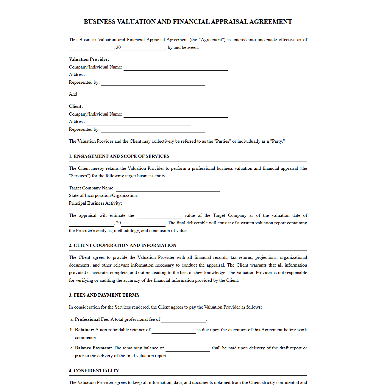 Company Valuation and Financial Appraisal Contract