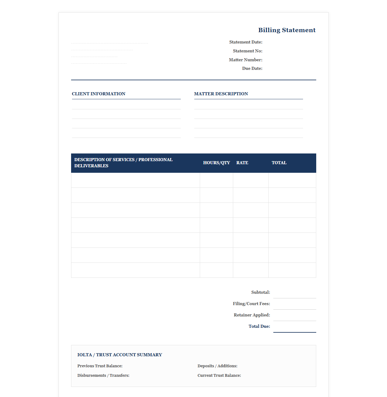 Comprehensive Estate Plan Billing Statement