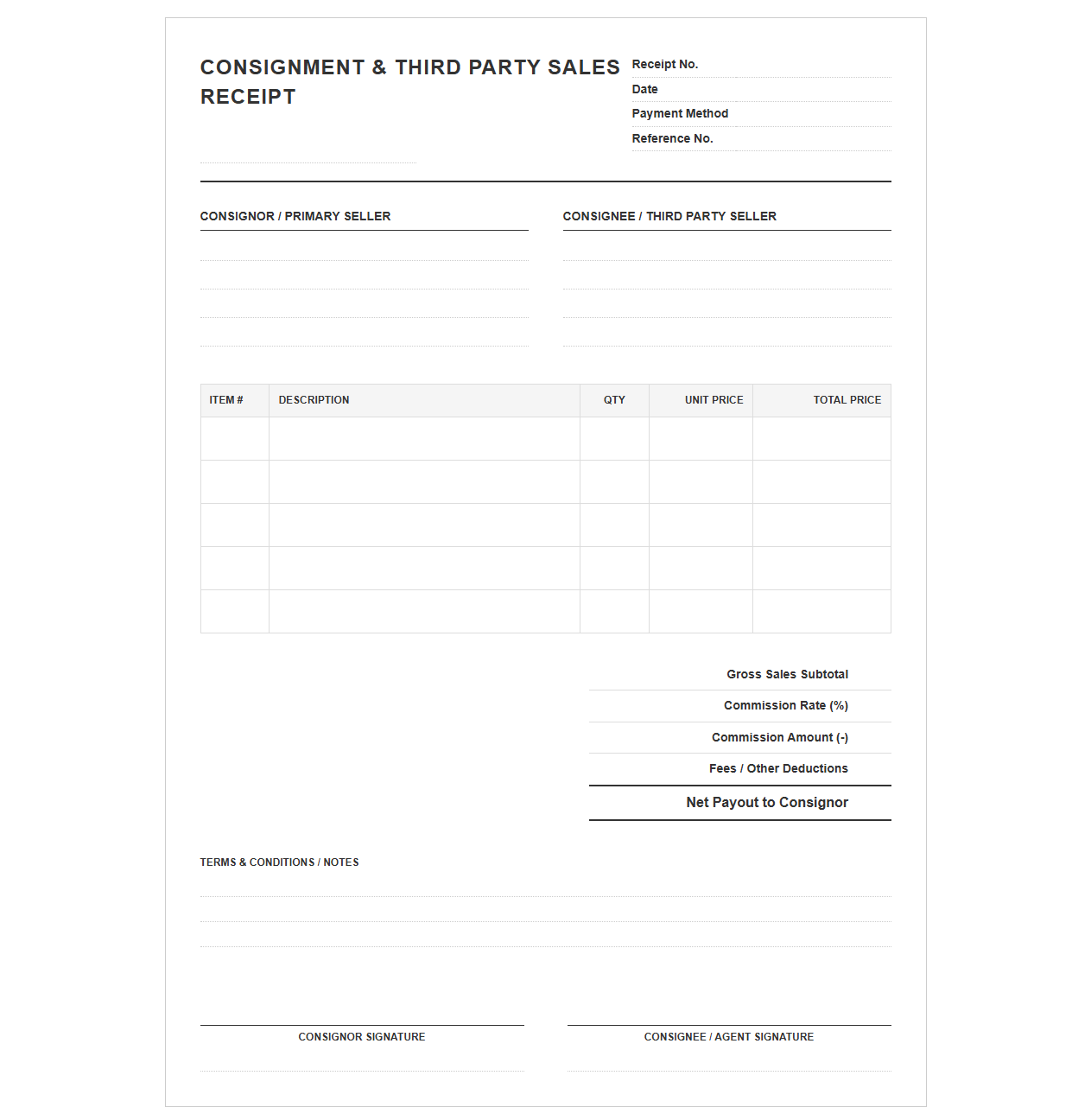 Consignment and Third Party Sales Receipt