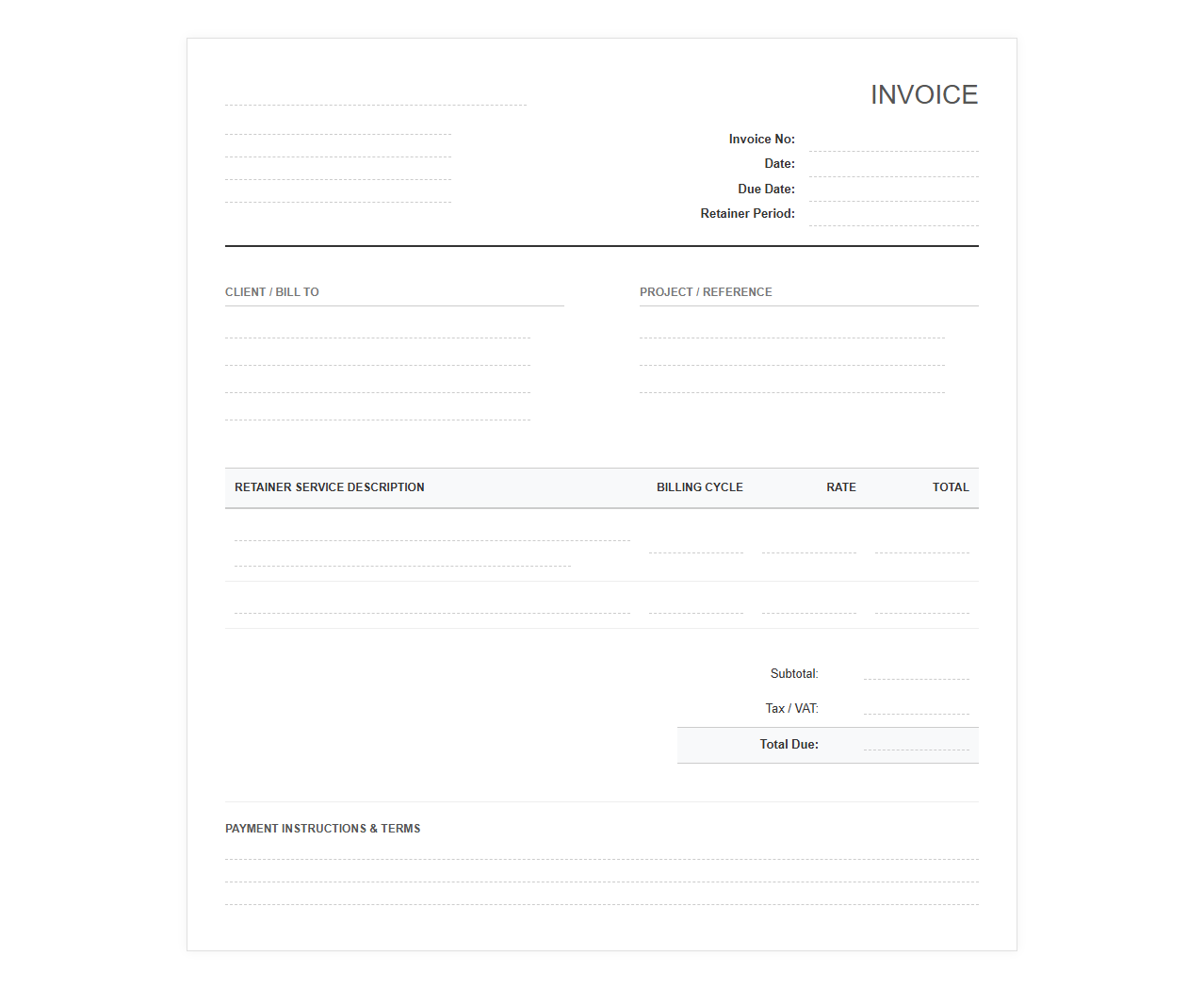 Consultant Monthly Fixed Fee Retainer Invoice