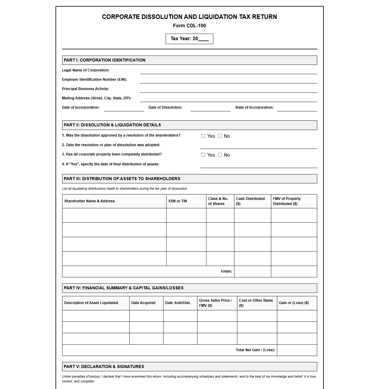 Corporate Dissolution and Liquidation Tax Return Form