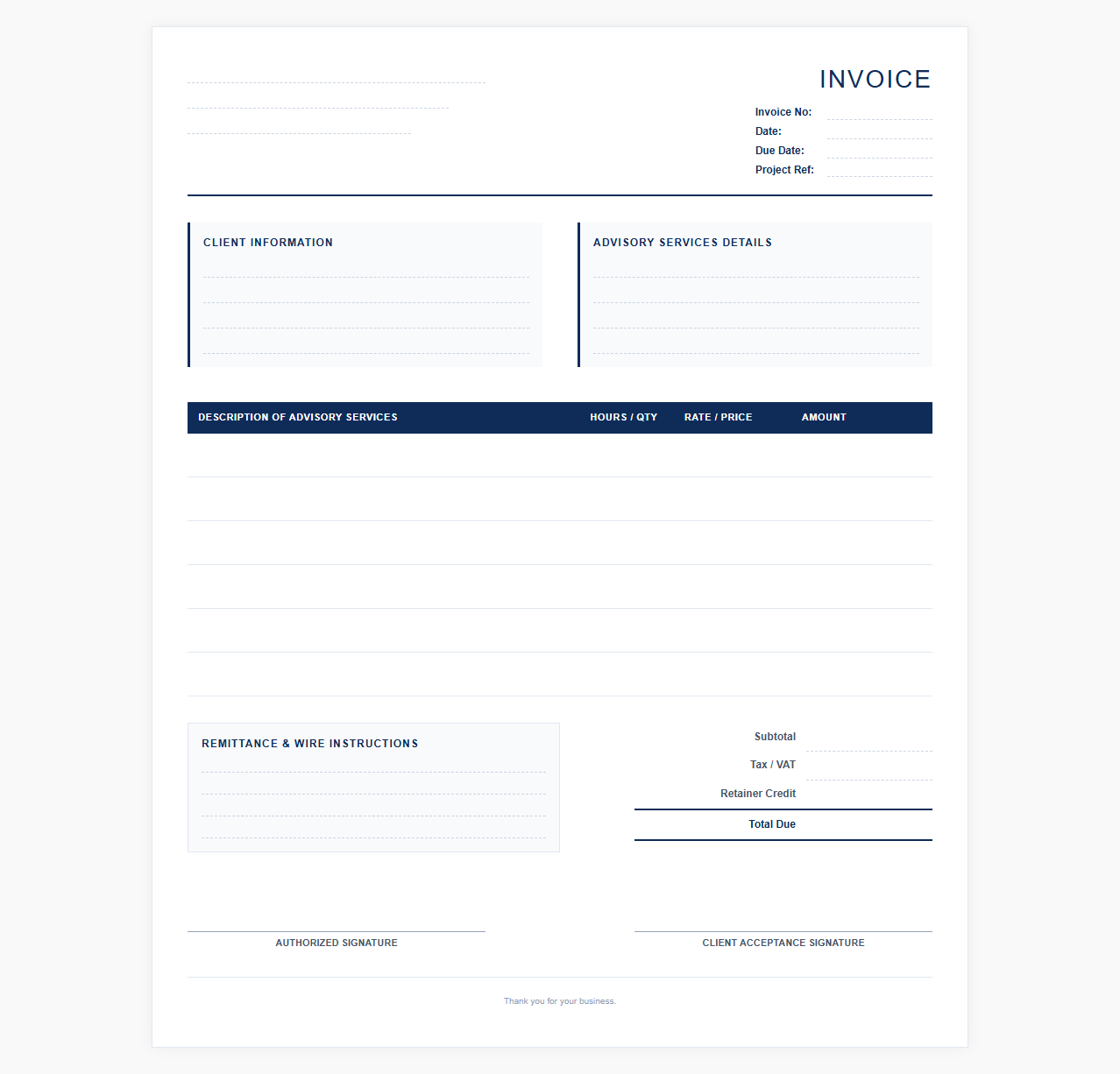Corporate Financial Advisory Services Invoice Template