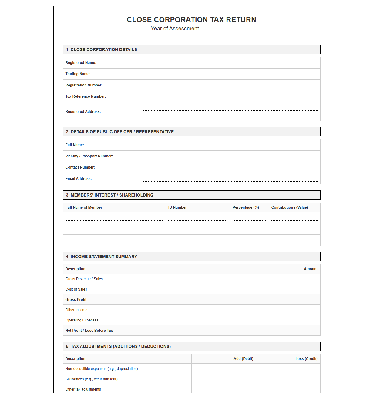 Corporate Tax Return Template for CCs