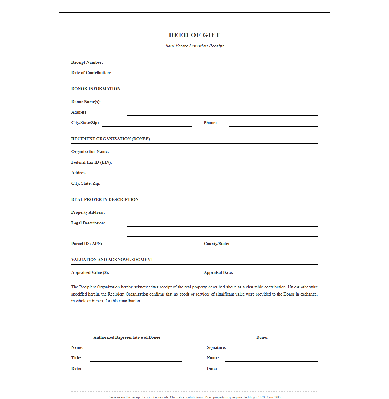 Deed of Gift Real Estate Receipt