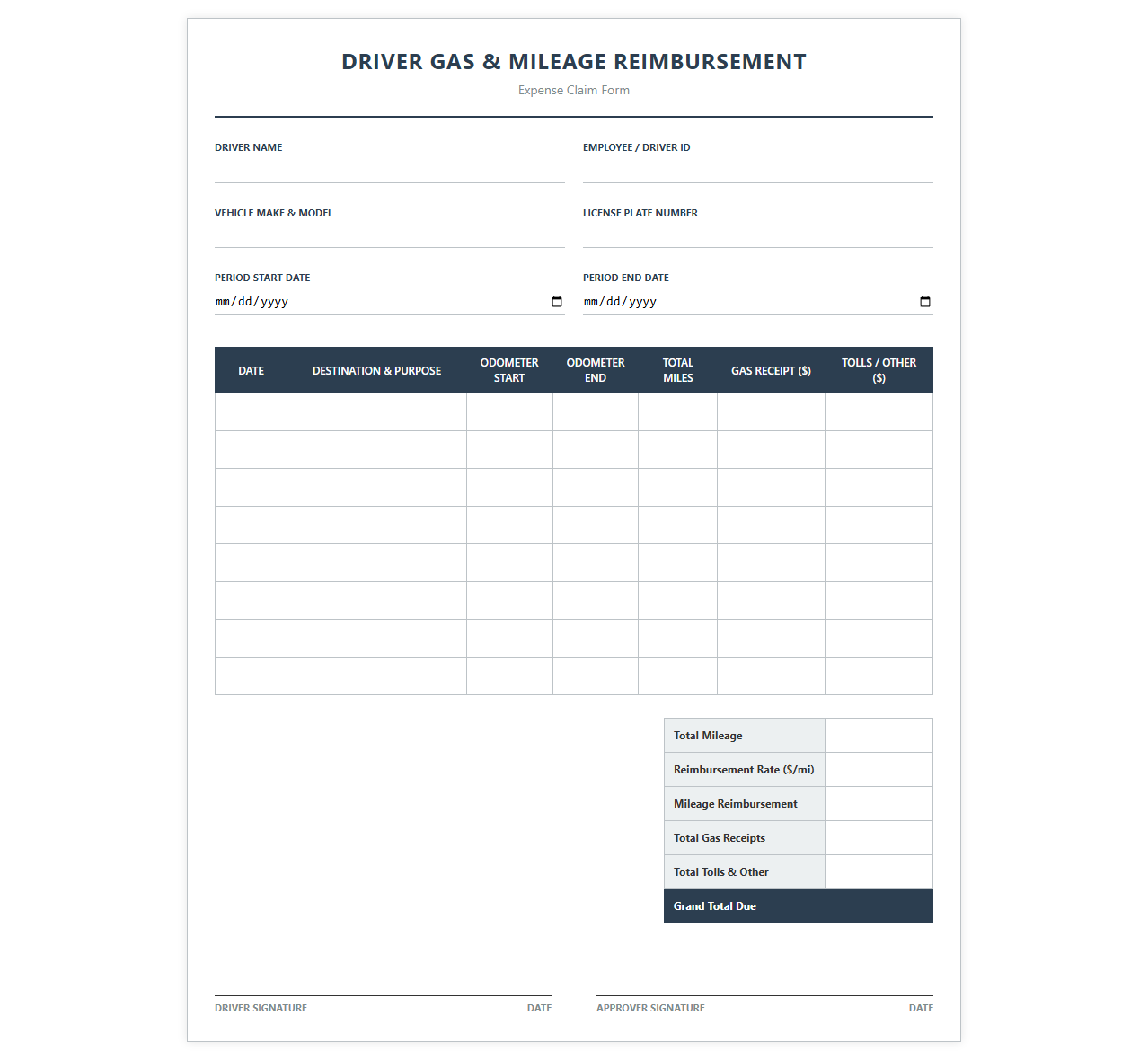 Driver Gas and Mileage Reimbursement Form